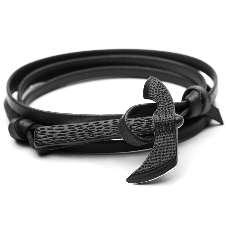 Classic Vintage For Men Elegant Leather Wrap Luxury Bracelet Black Color Big Axe Hatchet Legendary Viking Punk Bracelets Bangles For Cool Best Friend Gift