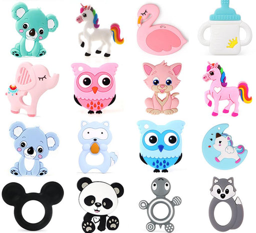 Baby Silicone Teethers BPA Free Teething Toy Animal Dog Koala Owl Elephant Baby Ring Teether Silicone Beads For Kids and Baby