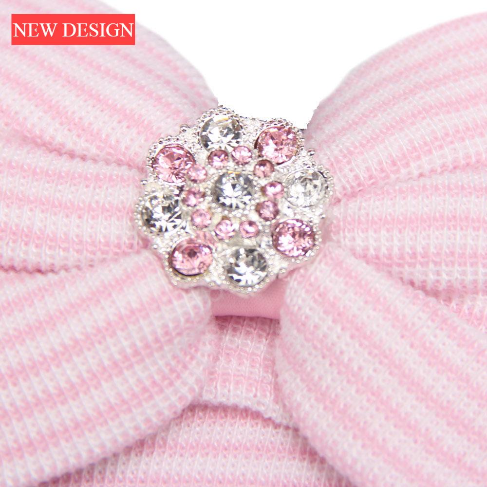 Modern Luxury Baby Girl Cotton Knit Striped Baby Caps With Big Bow For Baby Girls In Elegant Style