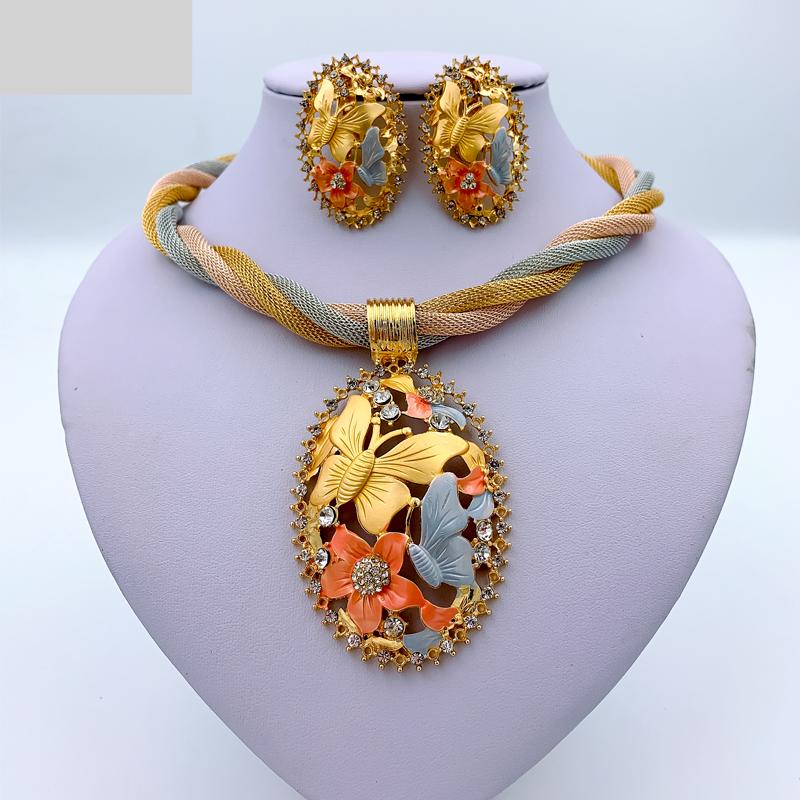 Jewelry Charm Women Necklace Earrings  Gold Jewelry Sets for Women Wedding Bridal Bracelet Ring Pendant Jewelry Set