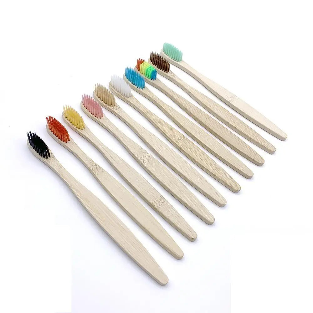 10 Pcs Natural Colorful Toothbrush Eco Friendly Soft Bamboo Toothbrush Bamboo Tooth Dental Oral Care Wood Tooth Brushes - STEVVEX Beauty - 10 pcs Toothbrush, 721, Bamboo Toothbrush, colorful Toothbrush, Eco Toothbrush, natural Toothbrush, Oral Care, simple Toothbrush, soft Toothbrush, Toothbrush - Stevvex.com