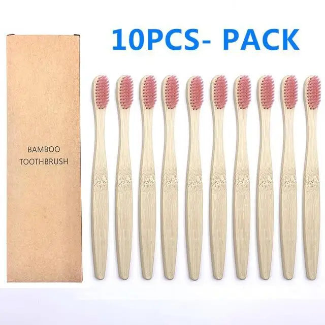 10 Pcs Natural Colorful Toothbrush Eco Friendly Soft Bamboo Toothbrush Bamboo Tooth Dental Oral Care Wood Tooth Brushes - STEVVEX Beauty - 10 pcs Toothbrush, 721, Bamboo Toothbrush, colorful Toothbrush, Eco Toothbrush, natural Toothbrush, Oral Care, simple Toothbrush, soft Toothbrush, Toothbrush - Stevvex.com