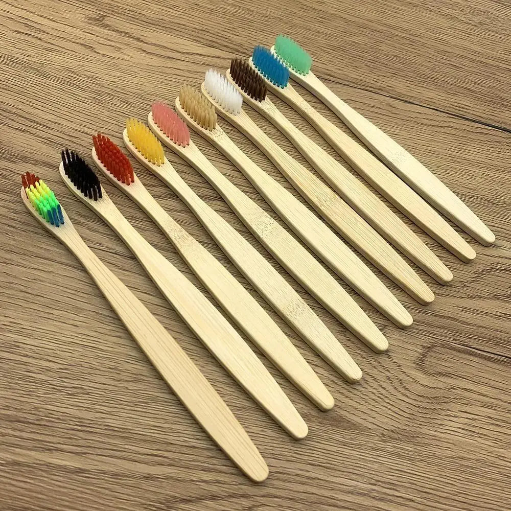 10 Pcs Natural Colorful Toothbrush Eco Friendly Soft Bamboo Toothbrush Bamboo Tooth Dental Oral Care Wood Tooth Brushes - STEVVEX Beauty - 10 pcs Toothbrush, 721, Bamboo Toothbrush, colorful Toothbrush, Eco Toothbrush, natural Toothbrush, Oral Care, simple Toothbrush, soft Toothbrush, Toothbrush - Stevvex.com