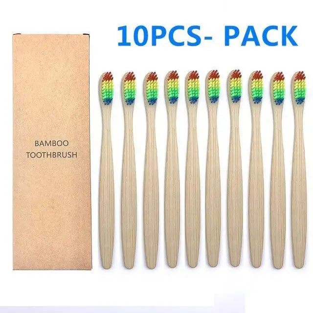 10 Pcs Natural Colorful Toothbrush Eco Friendly Soft Bamboo Toothbrush Bamboo Tooth Dental Oral Care Wood Tooth Brushes - STEVVEX Beauty - 10 pcs Toothbrush, 721, Bamboo Toothbrush, colorful Toothbrush, Eco Toothbrush, natural Toothbrush, Oral Care, simple Toothbrush, soft Toothbrush, Toothbrush - Stevvex.com