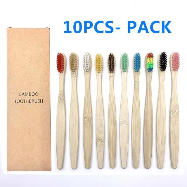 10 Pcs Natural Colorful Toothbrush Eco Friendly Soft Bamboo Toothbrush Bamboo Tooth Dental Oral Care Wood Tooth Brushes - STEVVEX Beauty - 10 pcs Toothbrush, 721, Bamboo Toothbrush, colorful Toothbrush, Eco Toothbrush, natural Toothbrush, Oral Care, simple Toothbrush, soft Toothbrush, Toothbrush - Stevvex.com