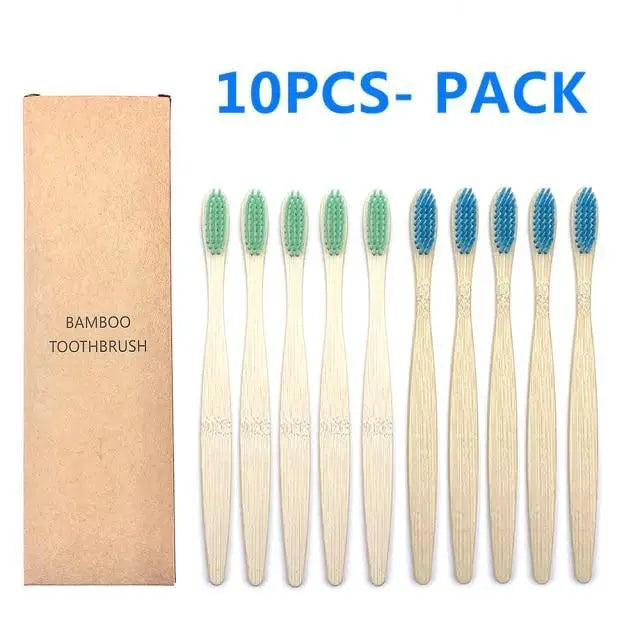 10 Pcs Natural Colorful Toothbrush Eco Friendly Soft Bamboo Toothbrush Bamboo Tooth Dental Oral Care Wood Tooth Brushes - STEVVEX Beauty - 10 pcs Toothbrush, 721, Bamboo Toothbrush, colorful Toothbrush, Eco Toothbrush, natural Toothbrush, Oral Care, simple Toothbrush, soft Toothbrush, Toothbrush - Stevvex.com