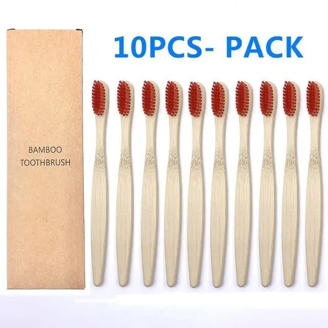 10 Pcs Natural Colorful Toothbrush Eco Friendly Soft Bamboo Toothbrush Bamboo Tooth Dental Oral Care Wood Tooth Brushes - STEVVEX Beauty - 10 pcs Toothbrush, 721, Bamboo Toothbrush, colorful Toothbrush, Eco Toothbrush, natural Toothbrush, Oral Care, simple Toothbrush, soft Toothbrush, Toothbrush - Stevvex.com