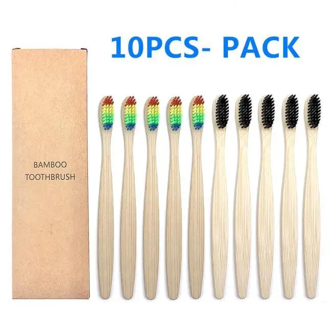 10 Pcs Natural Colorful Toothbrush Eco Friendly Soft Bamboo Toothbrush Bamboo Tooth Dental Oral Care Wood Tooth Brushes - STEVVEX Beauty - 10 pcs Toothbrush, 721, Bamboo Toothbrush, colorful Toothbrush, Eco Toothbrush, natural Toothbrush, Oral Care, simple Toothbrush, soft Toothbrush, Toothbrush - Stevvex.com