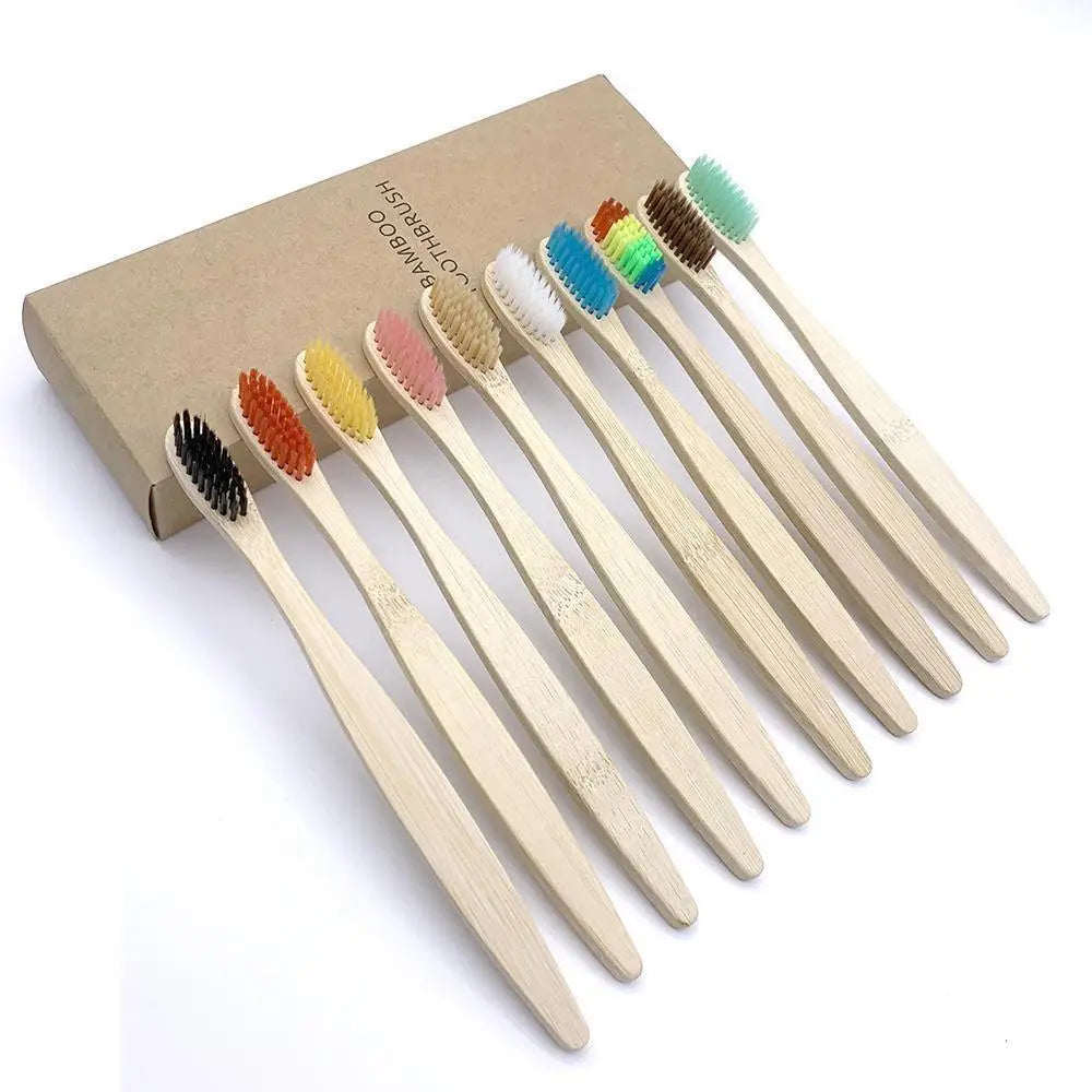 10 Pcs Natural Colorful Toothbrush Eco Friendly Soft Bamboo Toothbrush Bamboo Tooth Dental Oral Care Wood Tooth Brushes - STEVVEX Beauty - 10 pcs Toothbrush, 721, Bamboo Toothbrush, colorful Toothbrush, Eco Toothbrush, natural Toothbrush, Oral Care, simple Toothbrush, soft Toothbrush, Toothbrush - Stevvex.com