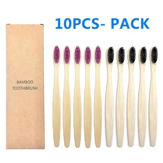 10 Pcs Natural Colorful Toothbrush Eco Friendly Soft Bamboo Toothbrush Bamboo Tooth Dental Oral Care Wood Tooth Brushes - STEVVEX Beauty - 10 pcs Toothbrush, 721, Bamboo Toothbrush, colorful Toothbrush, Eco Toothbrush, natural Toothbrush, Oral Care, simple Toothbrush, soft Toothbrush, Toothbrush - Stevvex.com