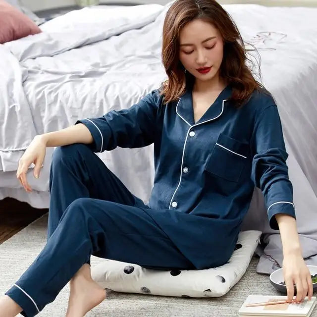 100% Cotton New Trendy  Pajamas For Women Full Sleeves Pajamas Button Down Winter Sleepwear Set Women White Cotton Pajamas 2021 - Treko - 2021 pajamas, 2021 trends, birthday gifts, comfortable pajamas, fashion 2021, new trend 2021, pajamas 2021, pajamas for women, pajamas set, trends 2021, trendy pajamas, trendy pajamas 2021, trendy pajamas for women, winter pajamas, winter pajamas 2021, winter women pajamas, women pajamas- Stevvex.com