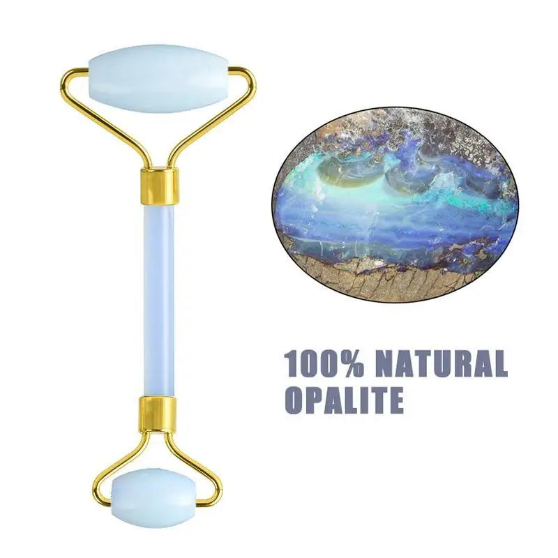 100% Natural Opal Clear Blue Roller Guasha Set - Massage Beauty Tools for Skin Firming Natural Glow and Stress Relief - ALLURELATION - 576, Face skin care tools, guasha scraper set, massage, opal jade roller se, Skin beauty tools, skin care, Skin care tools - Stevvex.com