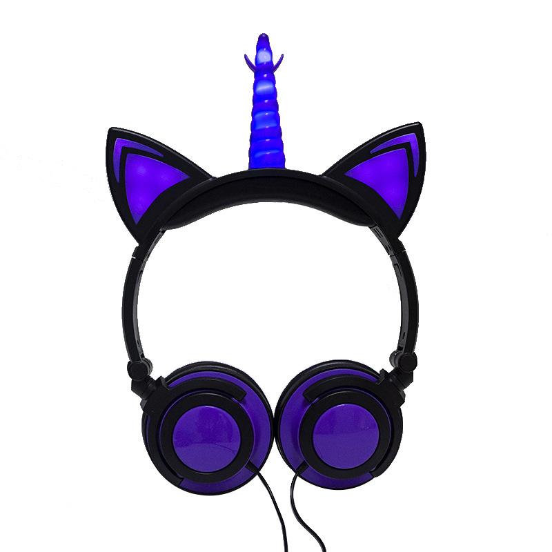 Luxury New Popular Esonstyle Kids Headphones Over Ear with LED Glowing Cat Ears,Safe Wired Kids Headsets 85dB Volume Limited, Food Grade Silicone, 3.5mm Aux Jack, Cat-Inspired Purple Headphones for Girls and Kids