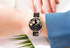 Womens Elegant Waterproof Clock With Decoupage Flower Details In Variant With Leather And Stainless Steel Knitted Belts