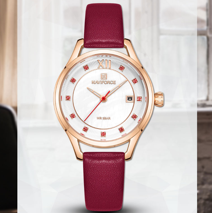 Women's Elegant  Watch With Leather  Belt And Metal Case Waterproof Wristwatch Excellent Design Perfect Gift