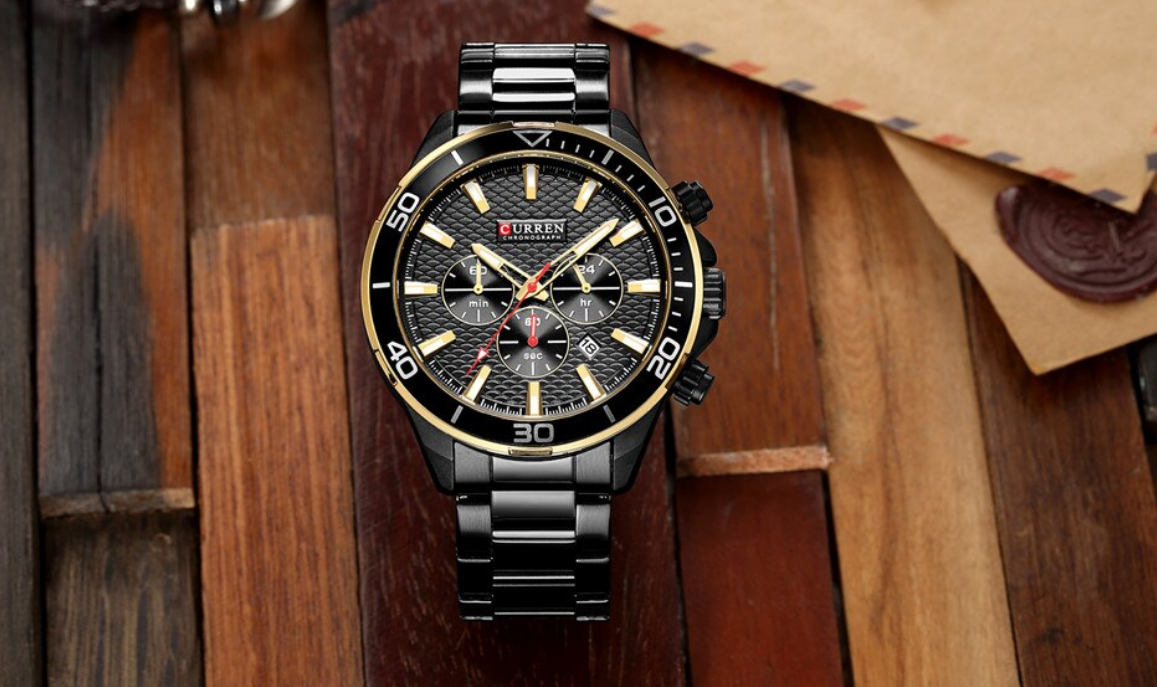 Men's Waterproof Watch With Chronometers, Date Display Excellent Background Unique Design Perfect Gift