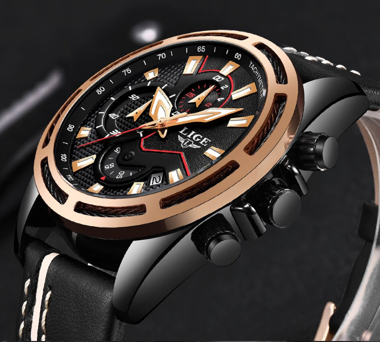 Waterproof Men's Sports  Watch With Leather Transparent Belts, Chronometers Day View Perfect Gift