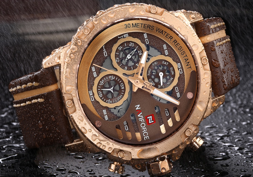 Men's  Sports Waterproof Watch With Chronometers And Leather Belt Multifunction Wristwatch Unique Design Perfect Gift