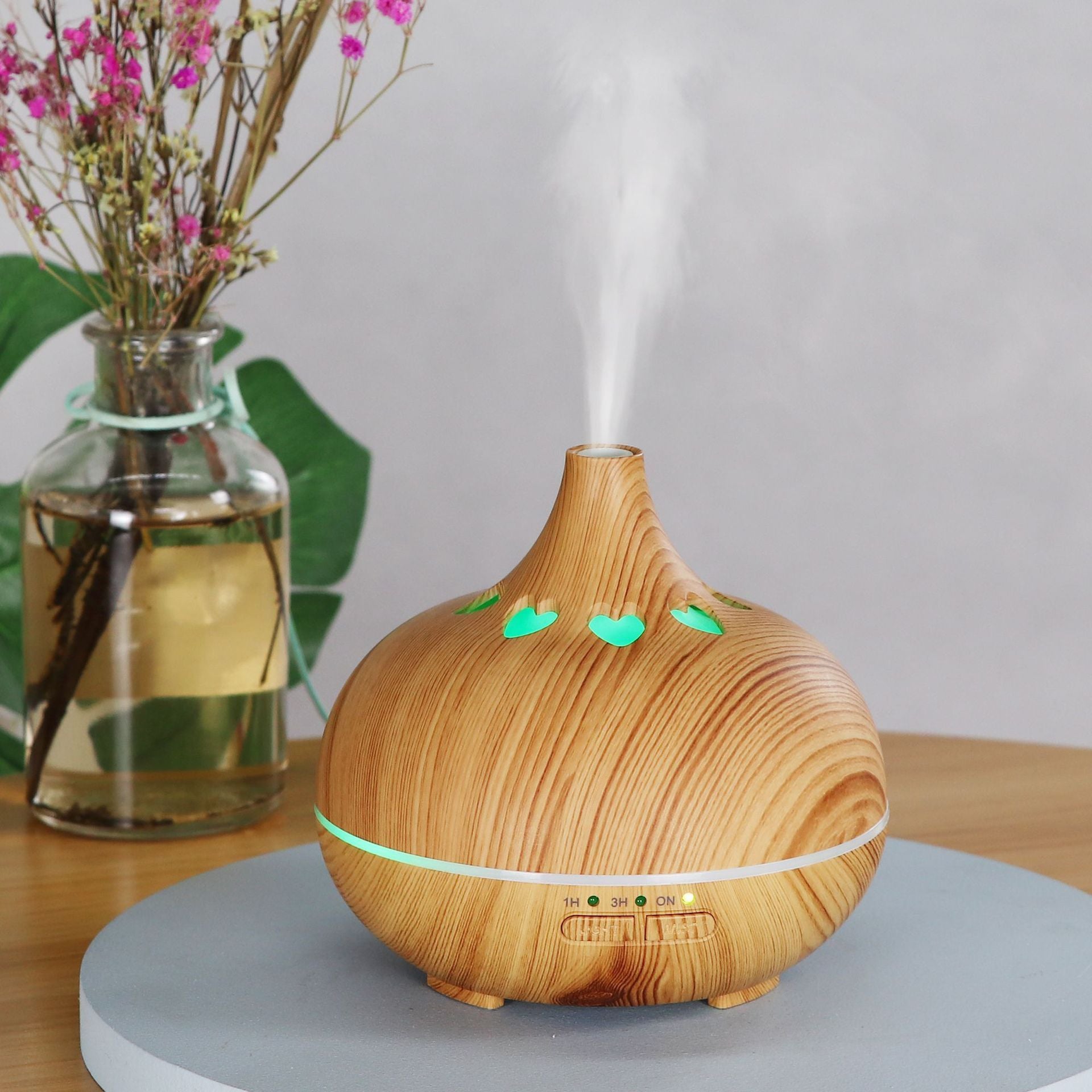 Modern Heart Shapes Aromatherapy Diffuser 550ml With  Remote Control Cool Mist Humidifier Ultrasonic Aroma Essential Oil Diffuser for Office Home Bedroom Living Room Study Yoga Spa - Wood Grain, 7 Colors LED Light