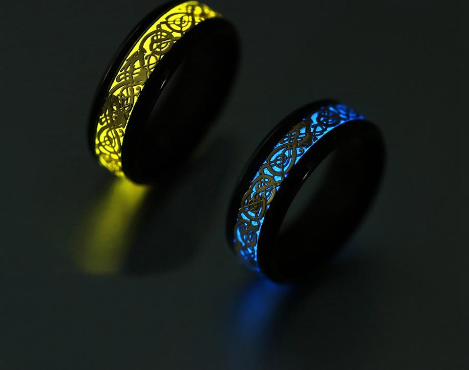 Yellow Glowing Luminous Dragon Rings For Men In Stainless Steel Glow Stley in the Dark Fluflorescent Ring Women Wedding Fashion Jewelry Style