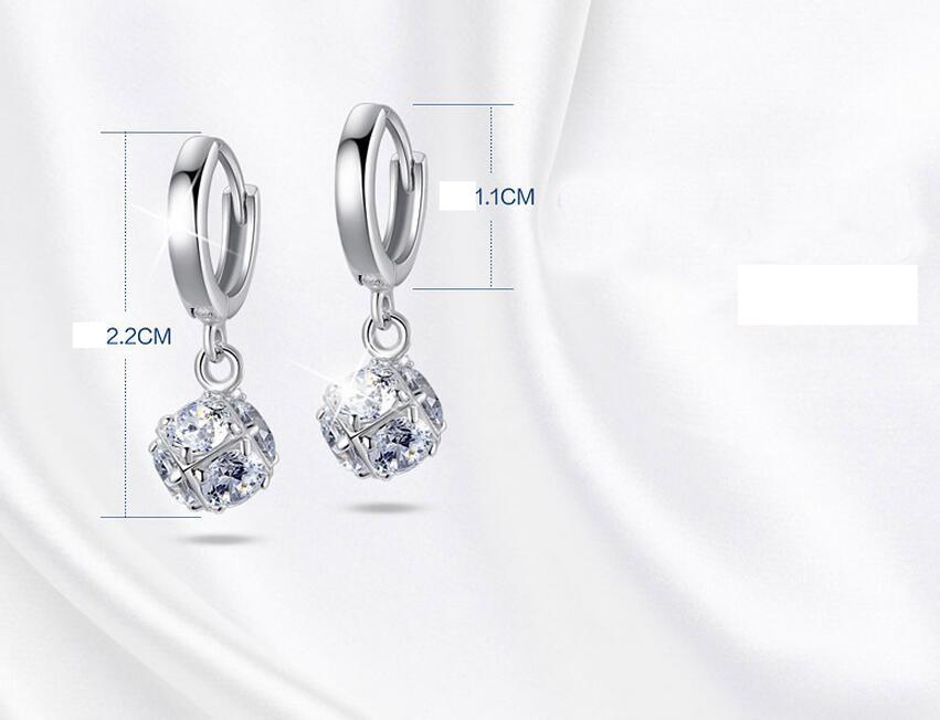 Great Luxury 925 Sterling Silver Jewelry Crystal Ball Elegant Stud Earrings For Women Modern Sterling Silver Jewelry