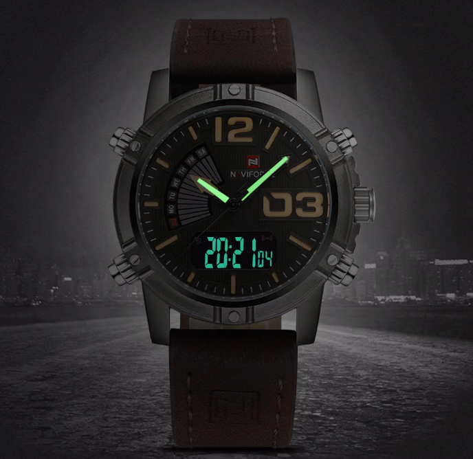 Men's Multifunction Digital Analog Waterproof Watch With Alarm And Automatic Time Zones Unique Design Excellent Gift