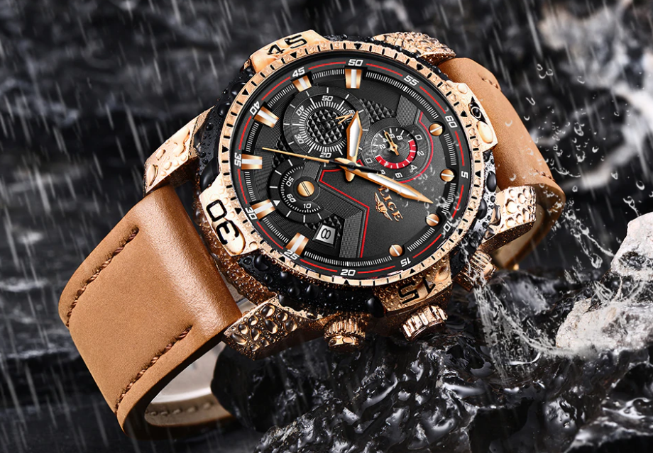 Men's Elegant Waterproof  Watch With Leather Straps   Business Style Watches Unique Design Perfect Gift For Your Man