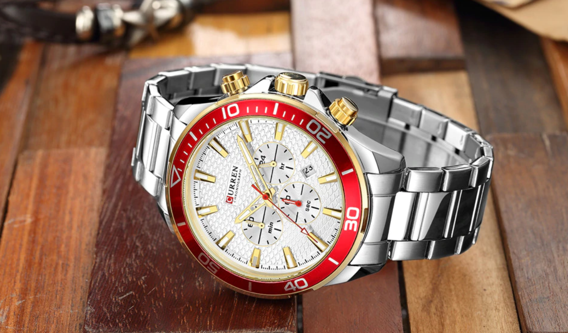 Men's Waterproof Watch With Chronometers, Date Display Excellent Background Unique Design Perfect Gift