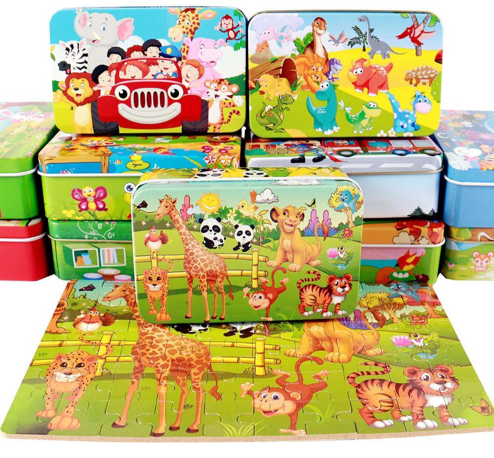 New 60 Pieces Wooden Puzzle Kids Toy Cartoon Animal Wooden Puzzles Child Early Educational Learning Toys for Christmas Gift