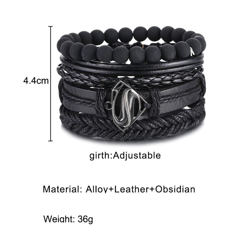 Vintage Black Bead Bracelets For Men Fashion Hollow Triangle Leather Bracelet & Bangles Multilayer Wide Wrap Jewelry For Men and Women