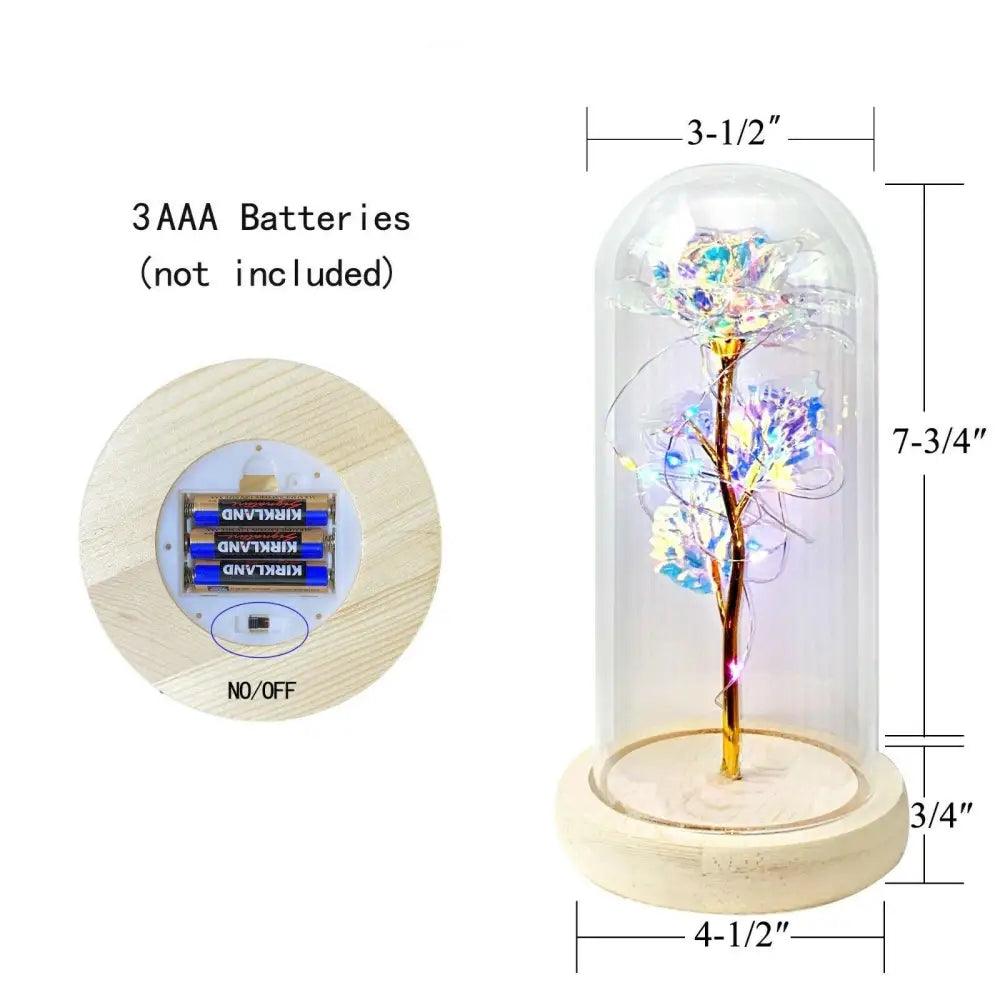 20 Led Lights Crystal Galaxy Rose in The Glass Dome Gift for Girlfriend - Beauty and The Beast Style Galaxy Rose Flower