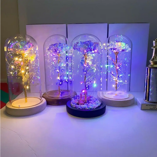 20 Led Lights Crystal Galaxy Rose in The Glass Dome Gift for Girlfriend - Beauty and The Beast Style Galaxy Rose Flower