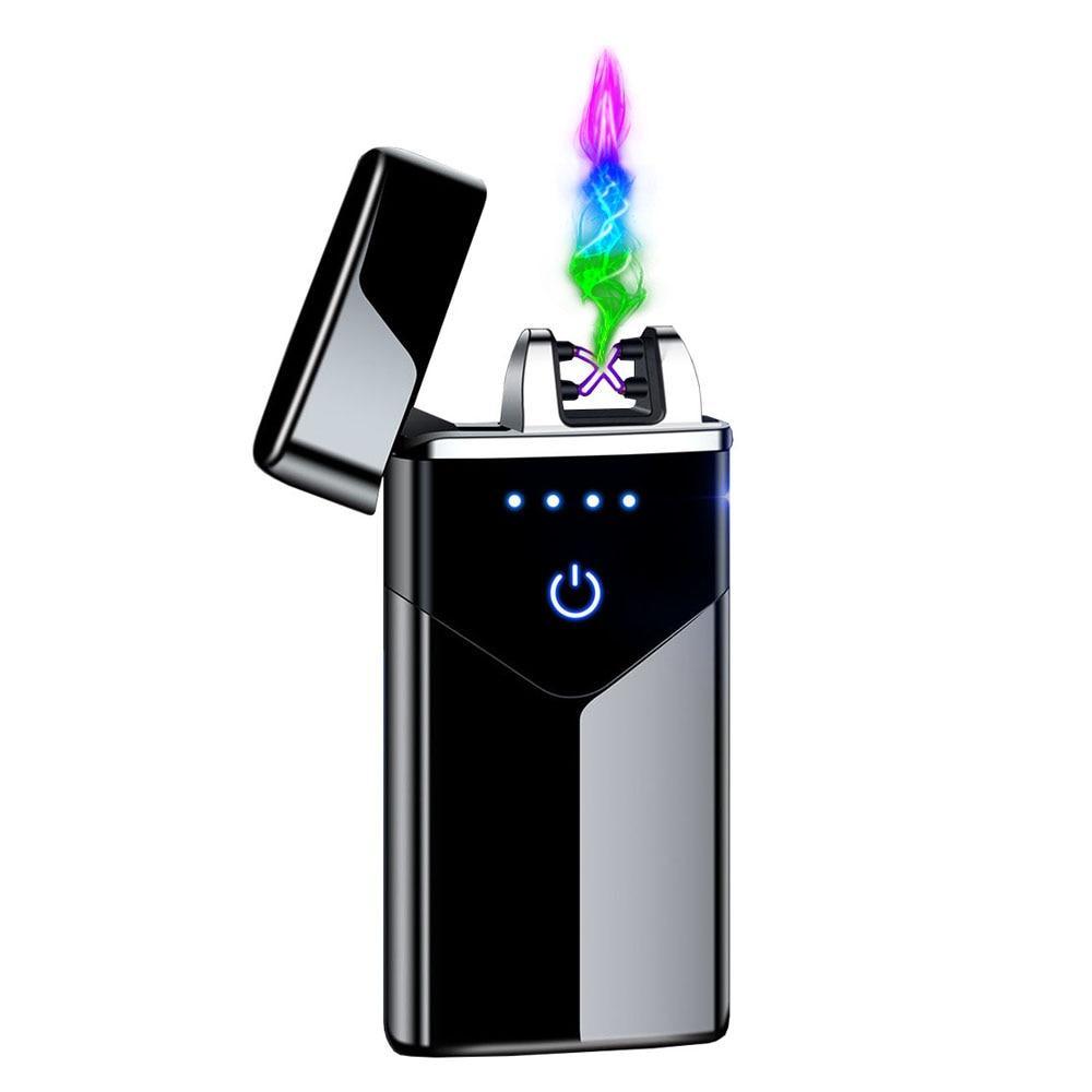 Modern Dual Arc USB Electric Touch Lighter LED ScreenTouch Fire Plasma Arc Lighter Windproof Metal Novelty Lighter Mens Gift In Elegant Gentlemen MEtal Lighter Style