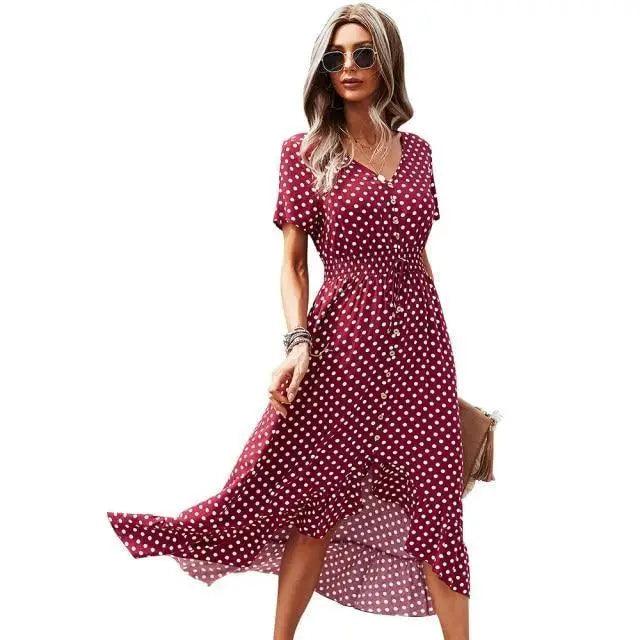 2021 Fashion Elegant Boho Short Sleeve Polka Dot Long Dresses Women Beach Party Vintage Fashion Dresses - ALLURELATION - 578, Best choice for the gift, best quality dress, Best selling dresses, chic french style dress, contemporary dress style, Cute Dresses, Dresses, fancy gift, Fashion Dresses, gift for birthday, gift for the anniversary, luxury dress, luxury polka print dress, soft fabric dress, Stylish dress, Stylish Dresses - Stevvex.com