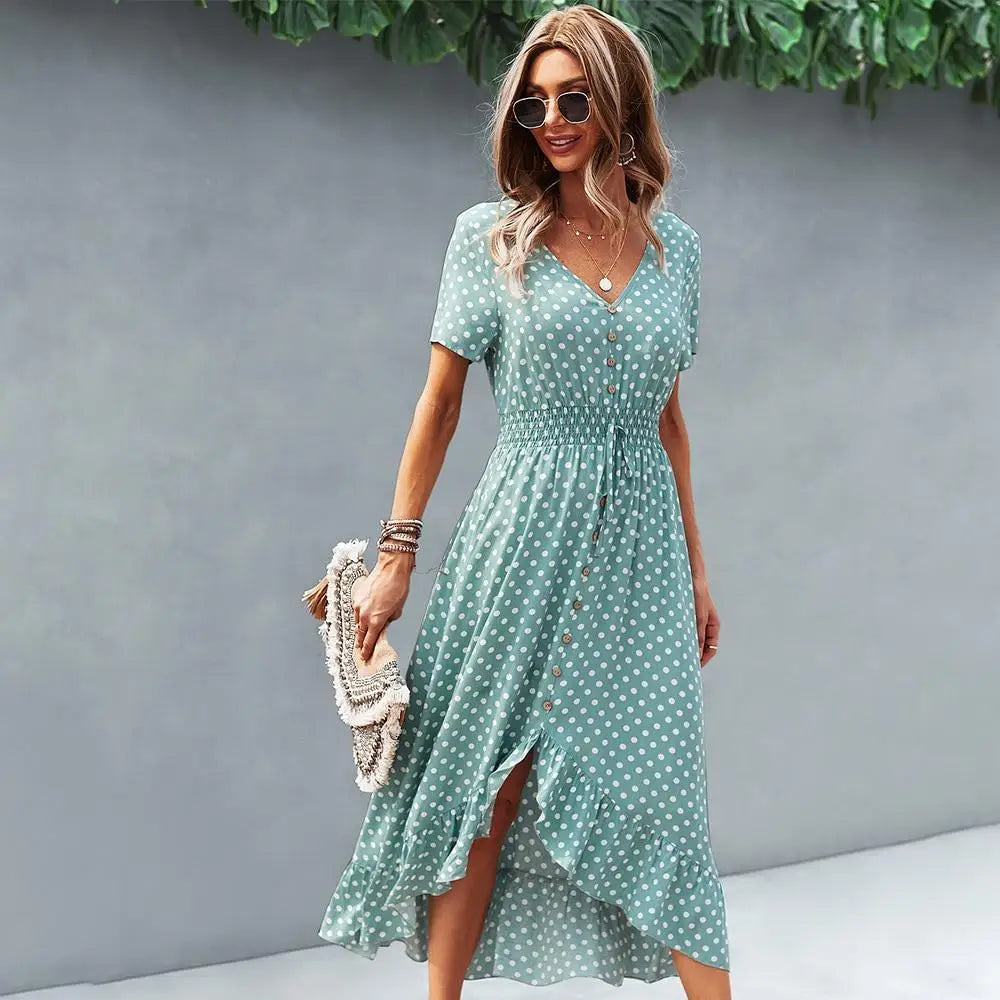 2021 Fashion Elegant Boho Short Sleeve Polka Dot Long Dresses Women Beach Party Vintage Fashion Dresses - ALLURELATION - 578, Best choice for the gift, best quality dress, Best selling dresses, chic french style dress, contemporary dress style, Cute Dresses, Dresses, fancy gift, Fashion Dresses, gift for birthday, gift for the anniversary, luxury dress, luxury polka print dress, soft fabric dress, Stylish dress, Stylish Dresses - Stevvex.com