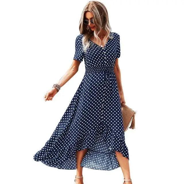 2021 Fashion Elegant Boho Short Sleeve Polka Dot Long Dresses Women Beach Party Vintage Fashion Dresses - ALLURELATION - 578, Best choice for the gift, best quality dress, Best selling dresses, chic french style dress, contemporary dress style, Cute Dresses, Dresses, fancy gift, Fashion Dresses, gift for birthday, gift for the anniversary, luxury dress, luxury polka print dress, soft fabric dress, Stylish dress, Stylish Dresses - Stevvex.com