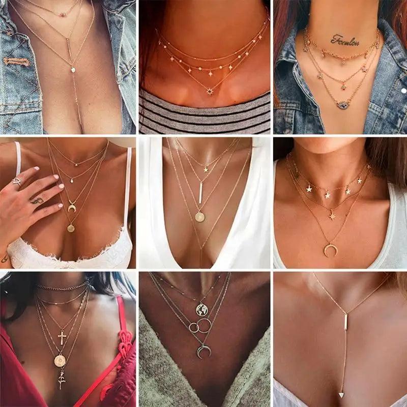 2021 New Bohemian Multilayer Cross Gold Pendant Necklaces For Women Fashion Punk Trend Fashion Necklace Jewelry