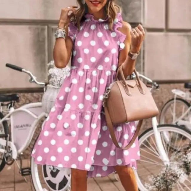 2021 New Fashion Cute Stylish Dot Printed Sleeveless Women Dress - Fashion Dresses for women - ALLURELATION - 578, Best choice for ladies, Best choice for the gift, best quality dress, Best Selling Dresses, Cute Dresses, cute summer dresses, elegance ladies dress, elegance style dress, fancy gift, Fashion Dresses, gift for birthday, gift for the anniversary, luxury dress, luxury polka print dress, Stylish Dresses - Stevvex.com