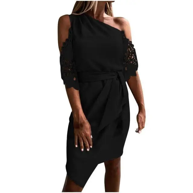 2021 New Luxury Summer Women Casual Solid Strapless Lace Hollow out Dress - Summer Fashion Dresses for women - Black