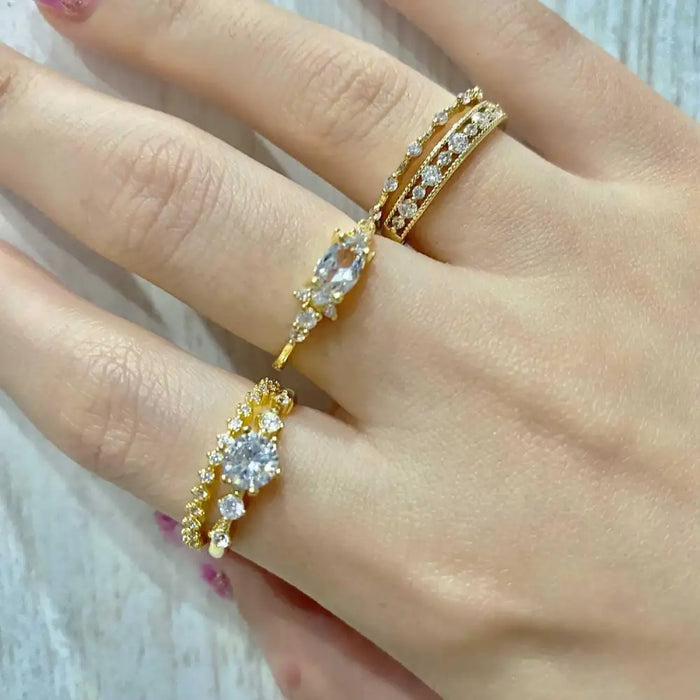 2021 New Luxury Trendy Elegant Gold Color Rings For women - Fashion Style Women Jewelry Party Engagement Birthday