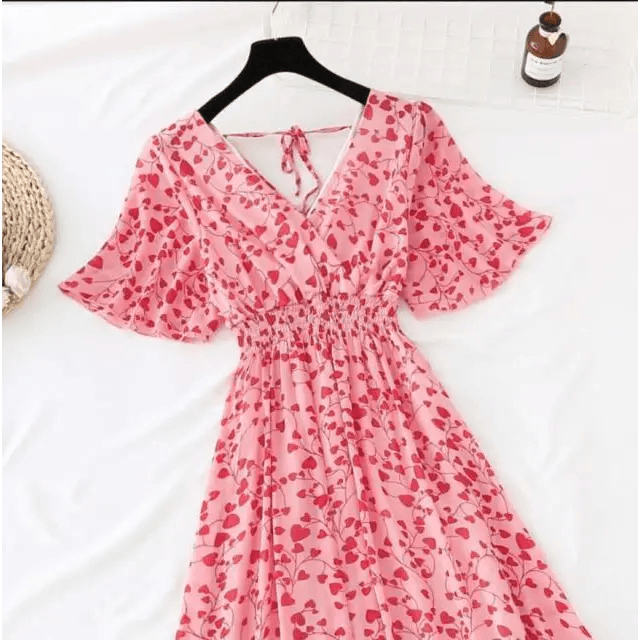 2021 Summer Women Ruffled Short-sleeved Chiffon Dress V-neck High Waist Floral Print Beach Midi Dresses For Women - ALLURELATION - 578, Best choice for ladies, Best choice for the gift, best quality dress, Best selling dresses, Best summer dress for ladies, Cute Dresses, fancy gift, Fashion Dresses, Floral Print casual dress, gift for birthday, gift for the anniversary, luxury dress, Stylish dress, Stylish Dresses, Summer Dresses - Stevvex.com