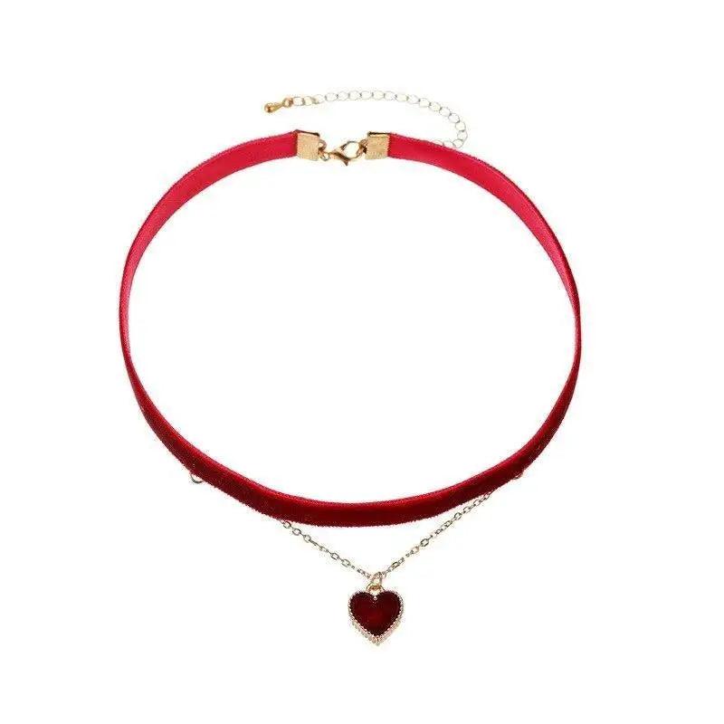 2021 Trendy Simple Gothic Heart Pendant Choker Necklace Punk Choker Necklace for Women Girls Fashion Jewelry - Red