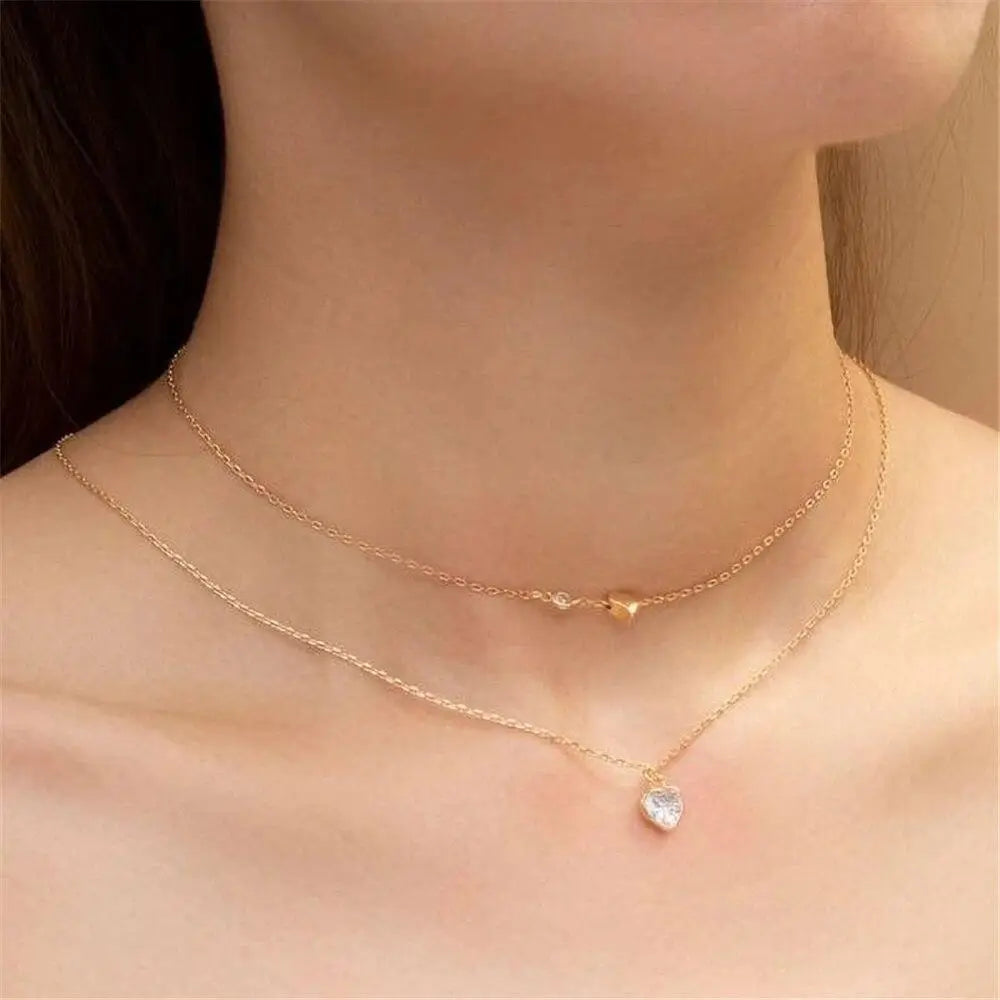 2021 Vintage Bohemian Simple Crystal Heart Pendant Multilayer Necklace - Women Fashion Jewelry Wedding Engagement Ring