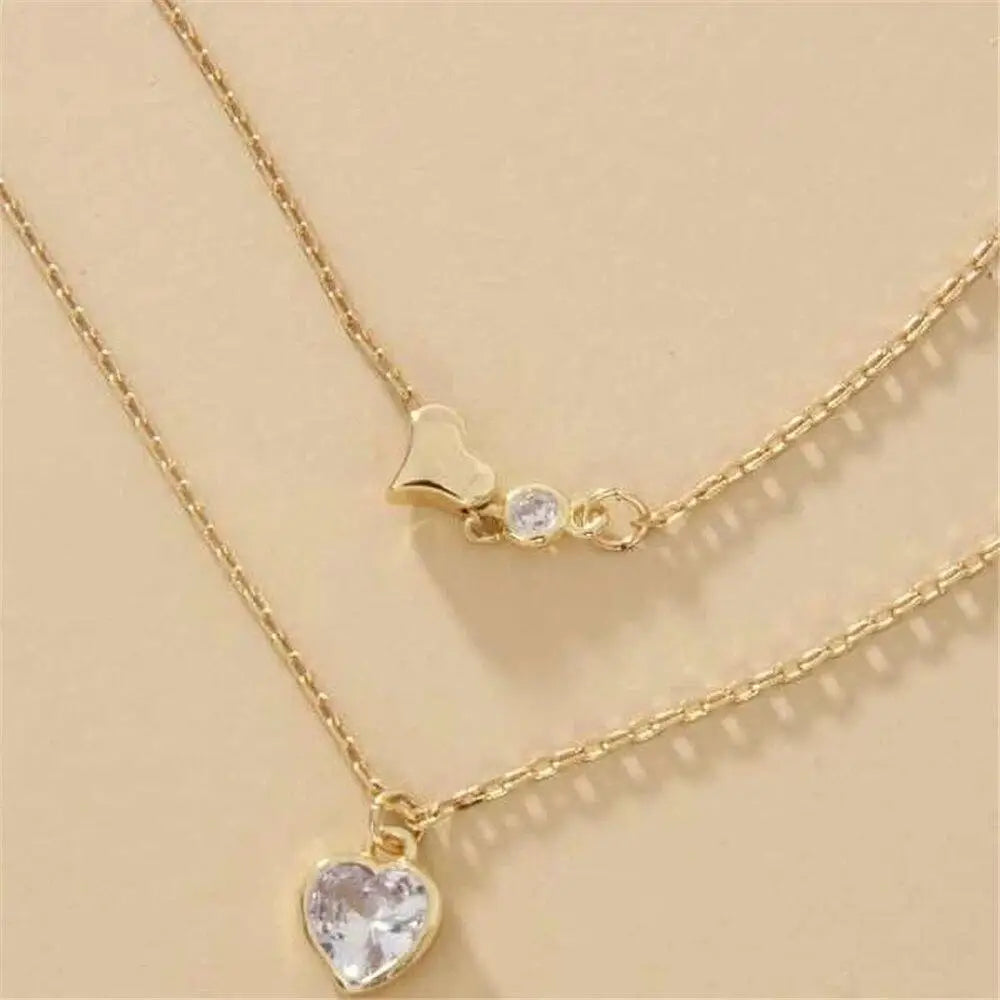 2021 Vintage Bohemian Simple Crystal Heart Pendant Multilayer Necklace - Women Fashion Jewelry Wedding Engagement Ring