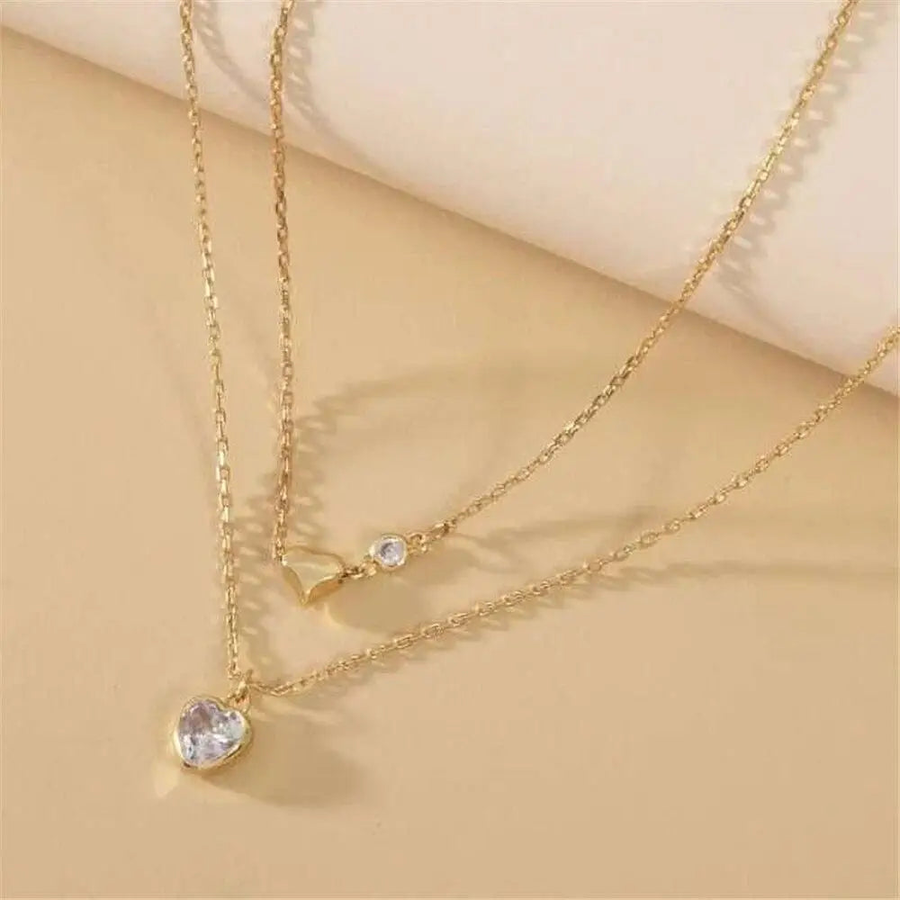 2021 Vintage Bohemian Simple Crystal Heart Pendant Multilayer Necklace - Women Fashion Jewelry Wedding Engagement Ring