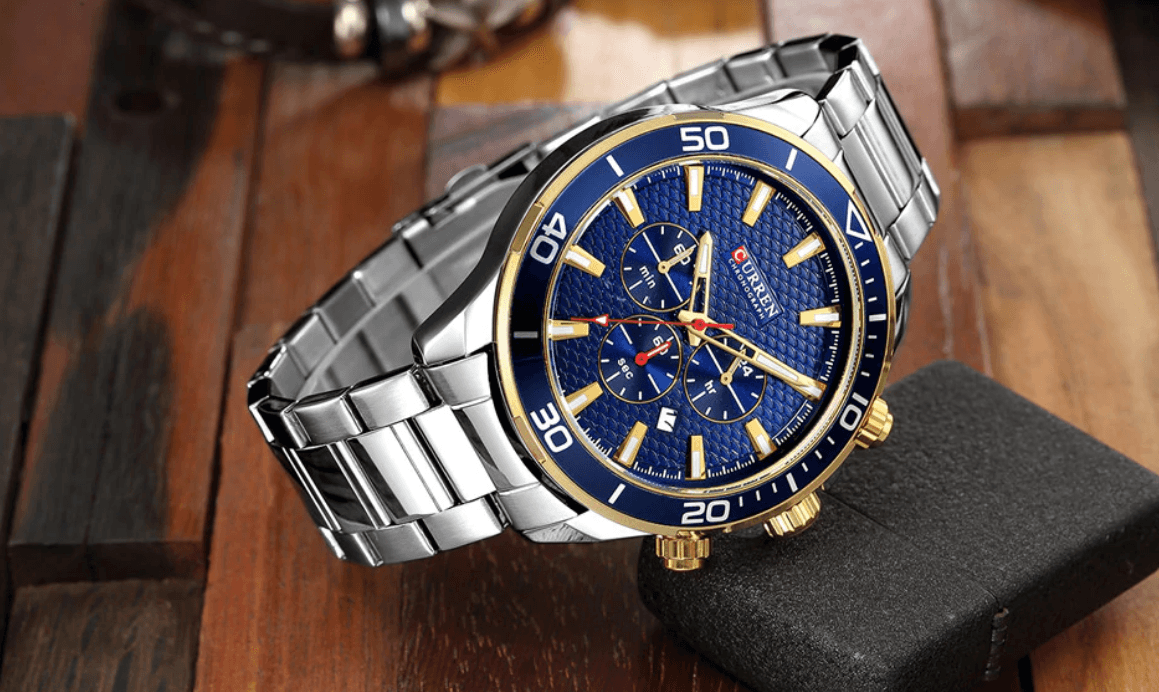 Men's Waterproof Watch With Chronometers, Date Display Excellent Background Unique Design Perfect Gift