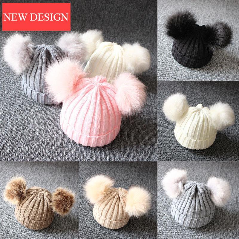 Baby Girls Winter Warm Knit Hat Furry Balls Pompom Solid Warm Cute Lovely Beanie Cap For Girls Baby In Modern Luxury Design