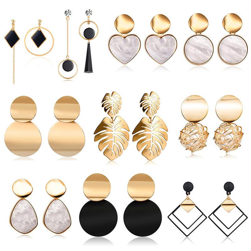 New Korean Heart Statement Drop Earrings  For Women In Fashion Vintage Geometric Acrylic Dangle Hanging Earring Jewelry Style