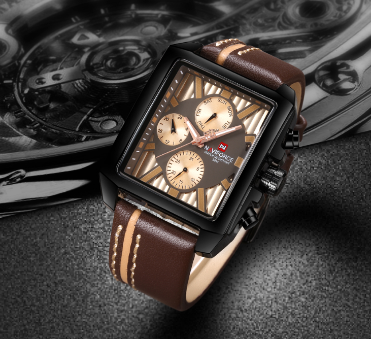 Men's Waterproof Watch With Leather Belt And Chronometers  Retro Style Unique Shape Excellent Gift