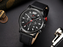 Mens Waterproof Sport Watch With Chronometers Day View And Cross-Matte Background Modern Man Watch